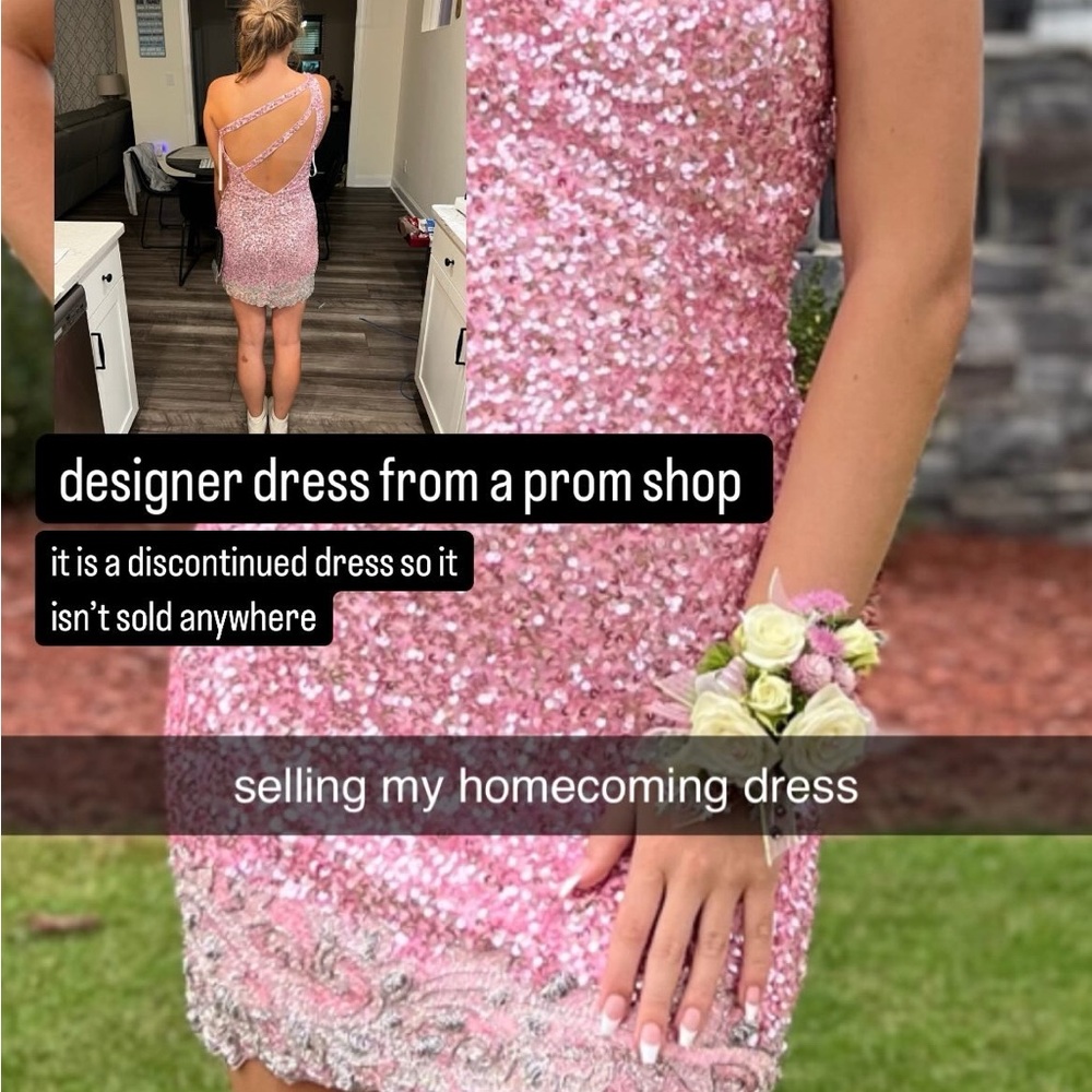 Pink Sequin Homecoming Dress